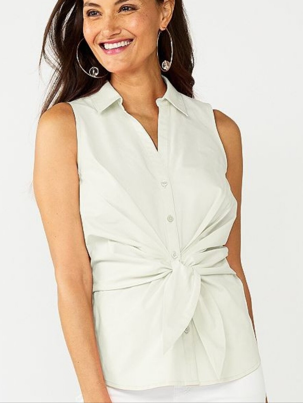 Women's Nine West Sleeveless Tie Front Shirt, Sz Large